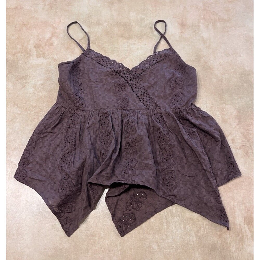 American Eagle Babydoll Cami Top Women Sz S Brown Eyelet Lace Coquette Festival